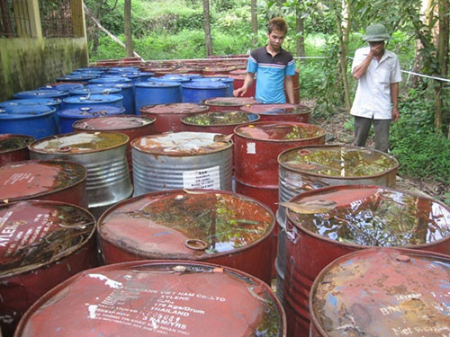 Những thùng hóa chất trong khuôn viên Công ty CP Nicotex Thanh Thái 