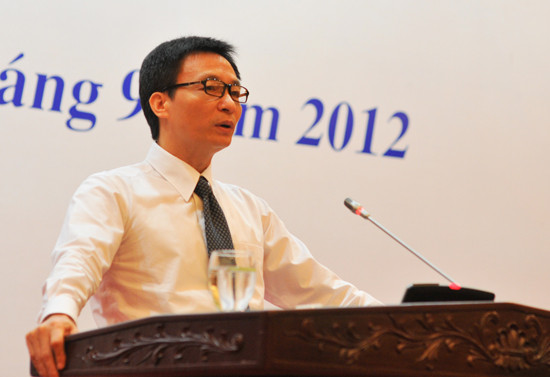 Bộ trưởng Vũ Đức Đam tại cuộc họp báo Chính phủ thường kỳ. Ảnh: C.K