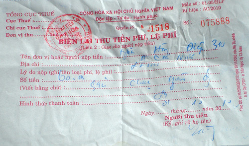 Phiếu thu tiền xét nghiệm được các bệnh viện thu 60.000 đồng 