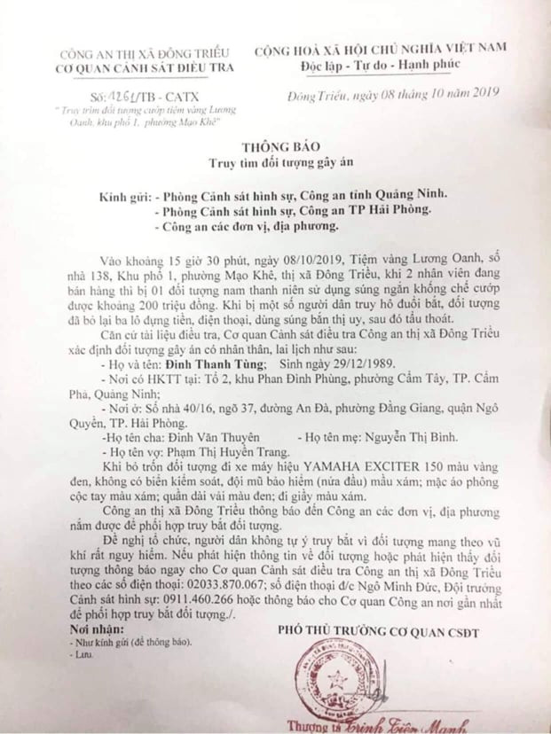 Xác định nghi phạm nổ súng cướp tiệm vàng ở Quảng Ninh ảnh 1