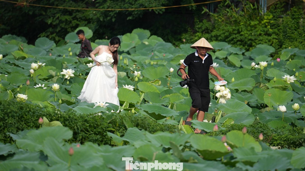 Mẫu ảnh không ngại "vai trần" dưới nắng nóng để có những bức hình đẹp.