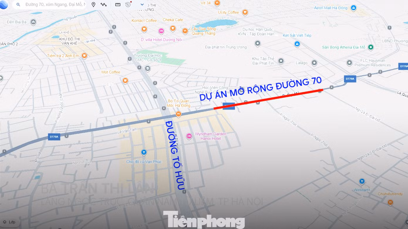 Khu vực Dự án mở rộng đoạn đường 70 qua phường Đại Mỗ (quận Nam Từ Liêm, TP Hà Nội). Ảnh: Google