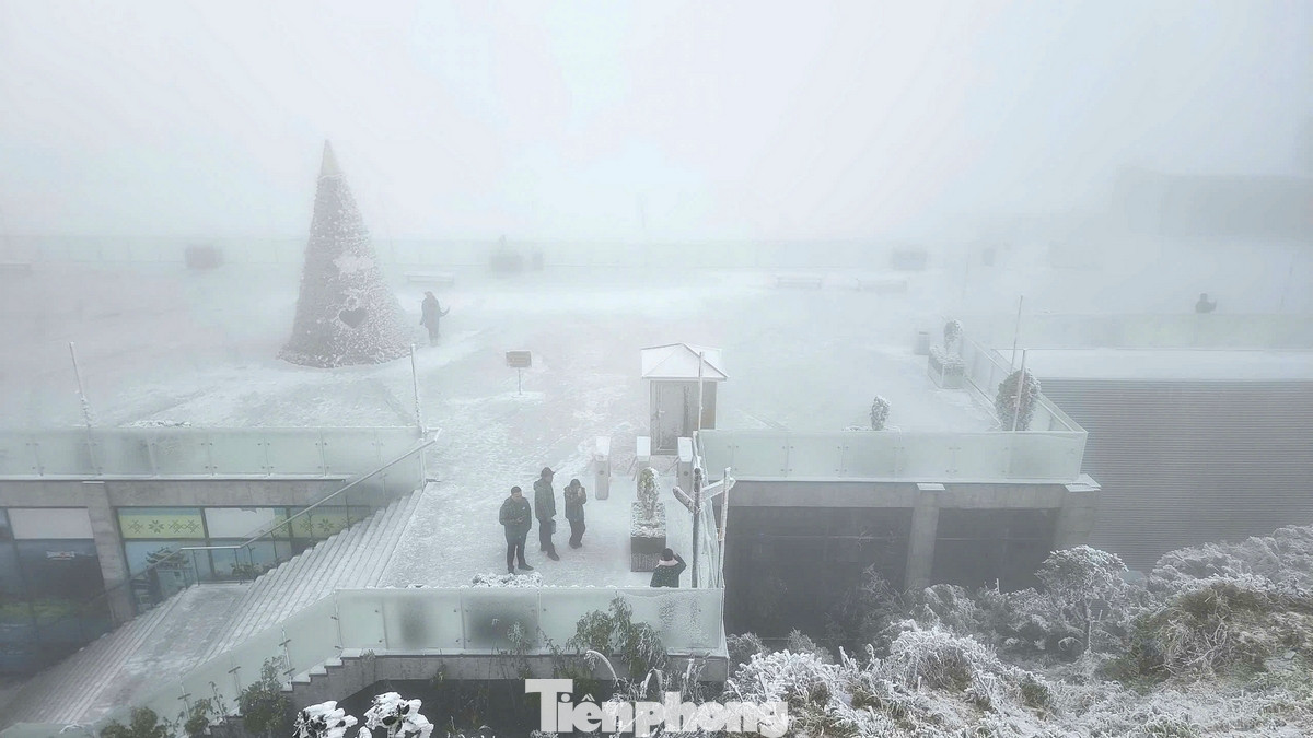 Băng tuyết đã phủ trắng đỉnh Fansipan, tạo nên một cảnh tượng tuyệt đẹp. Các du khách đã đến thăm đỉnh núi để chiêm ngưỡng cảnh tượng này.