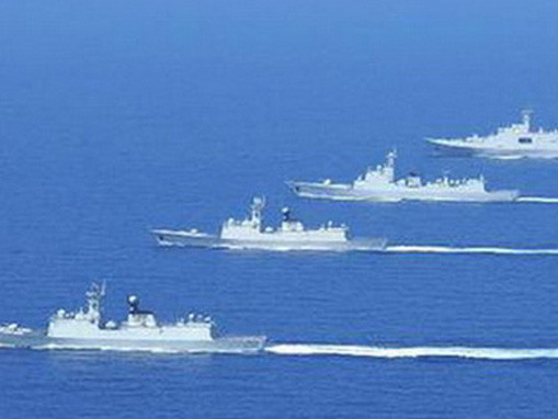 Bốn tàu chiến Trung Quốc hoạt động ở khu vực quần đảo Trường Sa ngày 24/3. Ảnh: xinhuanet.cn