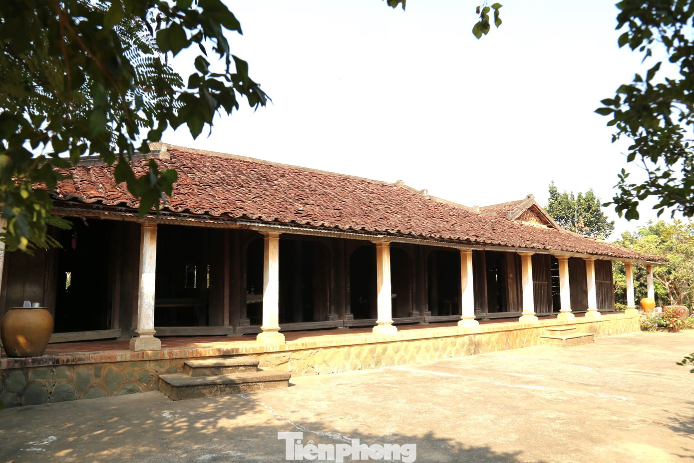 Nhà có 50 cột gỗ (chia làm 5 hàng cột), xây dựng theo lối xuyên tâm các cặp vì kèo, đòn tay... tạo nên một không gian cổ kính. Bộ khung ngôi nhà hoàn toàn được làm từ các loại gỗ quý như gõ đỏ, gõ mật, gụ, căm xe. Nhà có 50 cột gỗ (chia làm 5 hàng cột), xây dựng theo lối xuyên tâm các cặp vì kèo, đòn tay... tạo nên một không gian cổ kính. Bộ khung ngôi nhà hoàn toàn được làm từ các loại gỗ quý như gõ đỏ, gõ mật, gụ, căm xe.