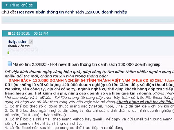 Một quảng cáo đăng trên trang web để rao bán thông tin cá nhân. Một quảng cáo đăng trên trang web để rao bán thông tin cá nhân