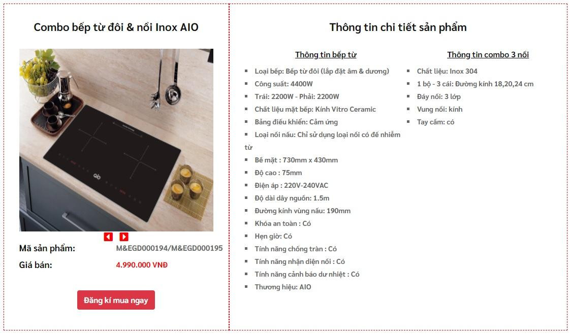 Các thông số kỹ thuật về bếp từ AIO Các thông số kỹ thuật về bếp từ AIO