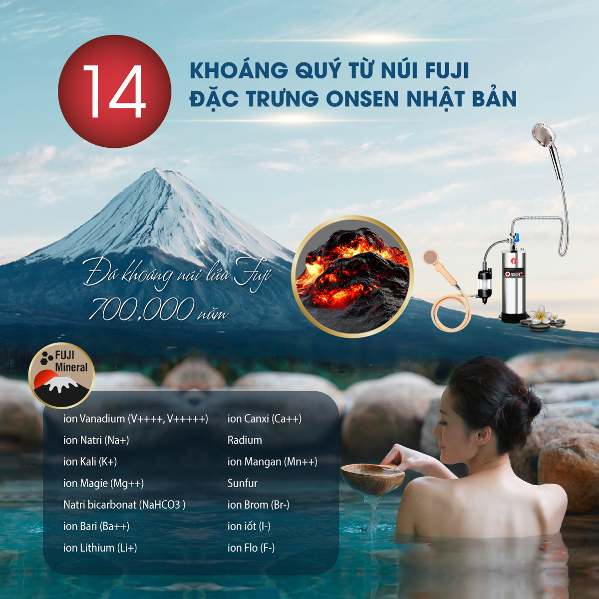 Máy tắm Onsen JP Pro sở hữu 14 loại khoáng quý đặc trưng