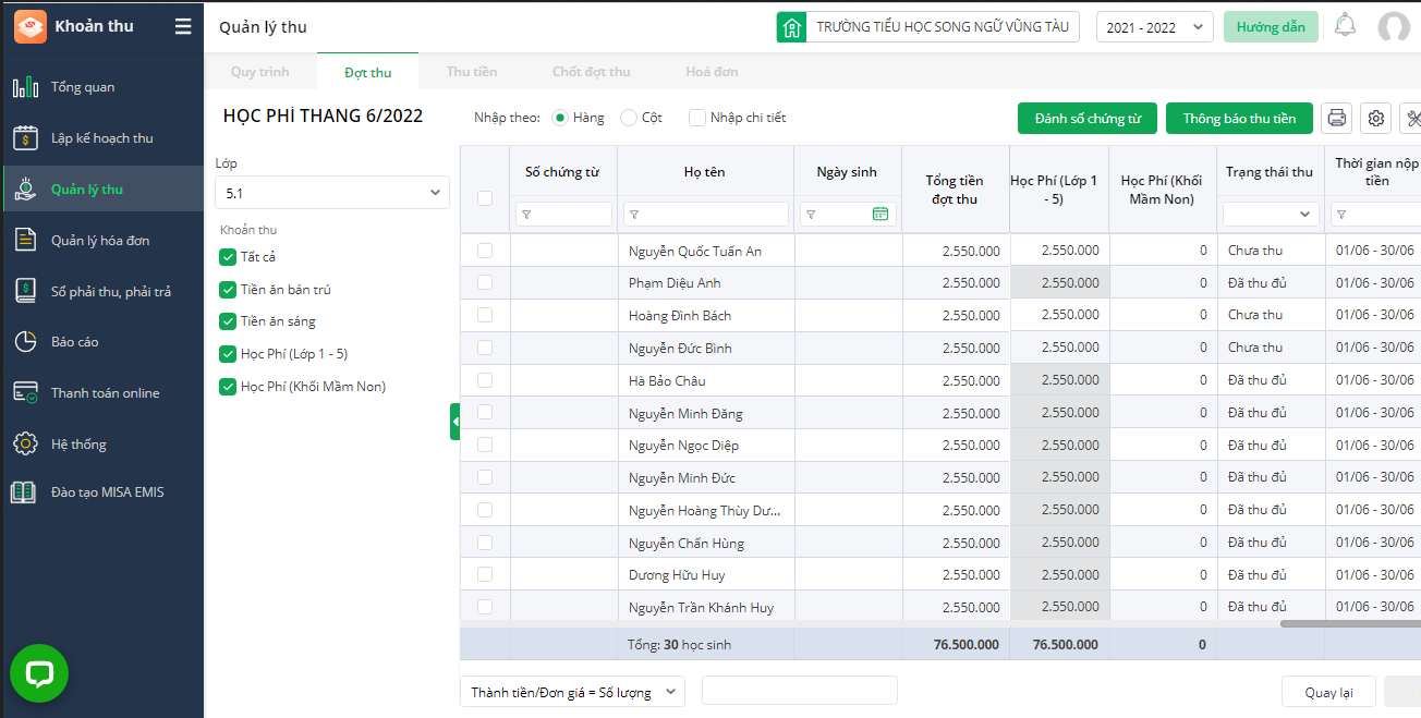 Phần mềm EMIS Khoản thu thuộc hệ sinh thái nền tảng MISA EMIS giúp phụ huynh và nhà trường thuận tiện trong việc theo dõi việc đóng học phí.