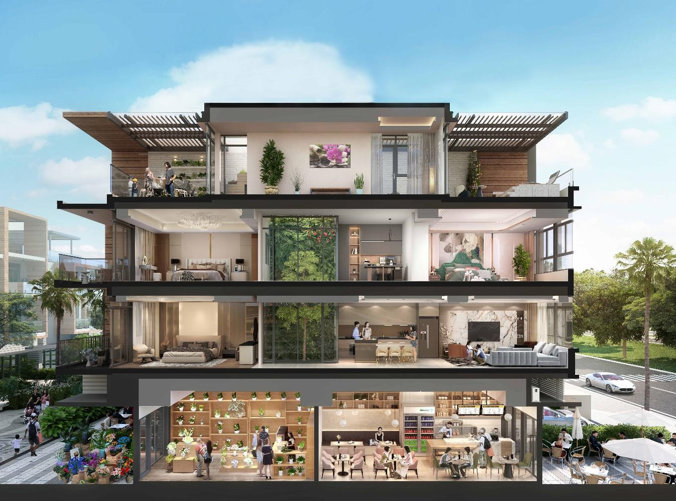 Ảnh phối cảnh hai mặt tiền dự án Celesta Avenue