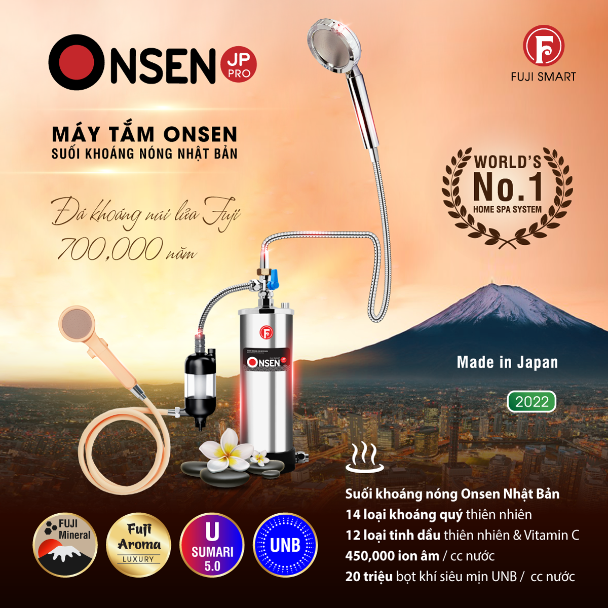 Máy tắm Onsen JP Pro của Fuji Smart, sản xuất tại Nhật Bản và bảo hành 10 năm