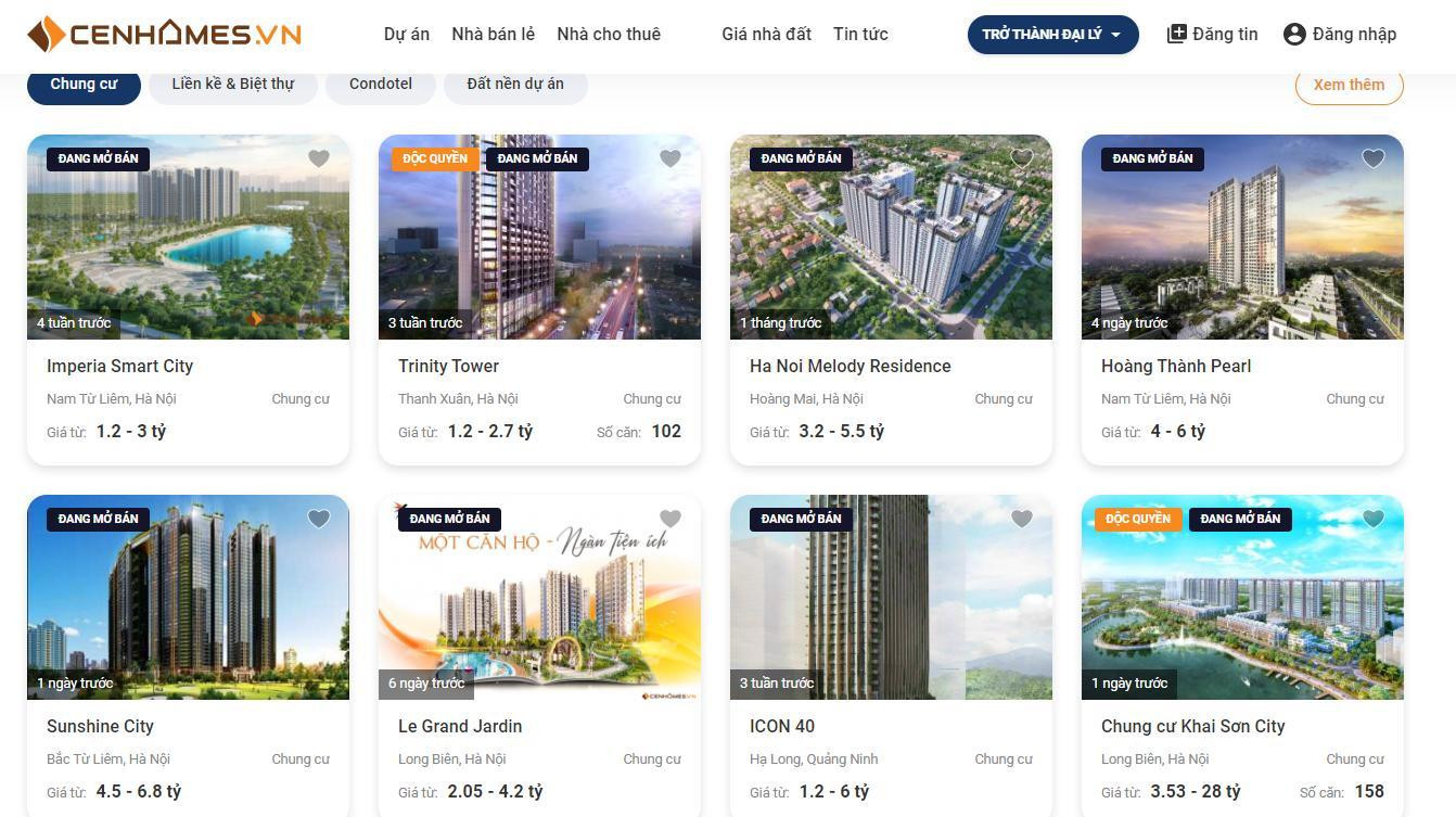Giao diện của Cenhomes.vn - một proptech tiên phong tại Việt Nam