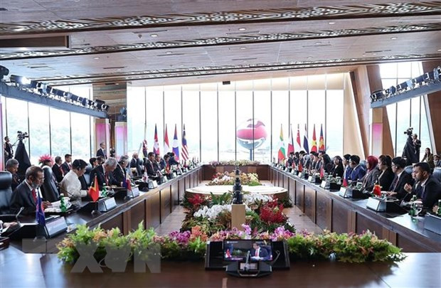 Phiên Đối thoại giữa các lãnh đạo ASEAN và thanh niên ASEAN. (Ảnh: Dương Giang/TTXVN)
