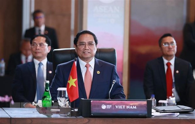 Thủ tướng Phạm Minh Chính tham dự Phiên Đối thoại giữa các lãnh đạo ASEAN và ABAC. (Ảnh: Dương Giang/TTXVN)
