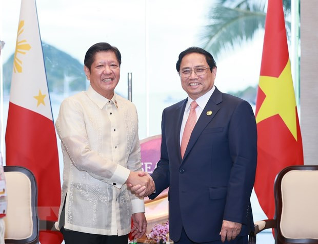 Thủ tướng Phạm Minh Chính gặp Tổng thống Philippines Ferdinand Romualdez Marcos Jr. (Ảnh: Dương Giang/TTXVN) Thủ tướng Phạm Minh Chính gặp Tổng thống Philippines Ferdinand Romualdez Marcos Jr. (Ảnh: Dương Giang/TTXVN)