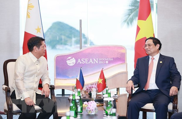 Thủ tướng Phạm Minh Chính gặp Tổng thống Philippines Ferdinand Romualdez Marcos Jr. (Ảnh: Dương Giang/TTXVN) Thủ tướng Phạm Minh Chính gặp Tổng thống Philippines Ferdinand Romualdez Marcos Jr. (Ảnh: Dương Giang/TTXVN)