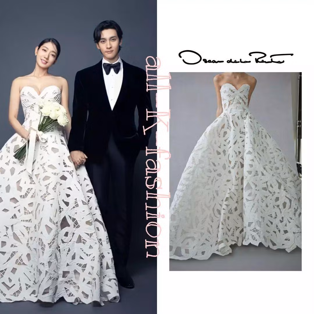 Một chiếc váy của NTK Oscar de la Renta được Park Shin Hye diện trong bộ ảnh cưới. - Nguồn: @allKfashionn