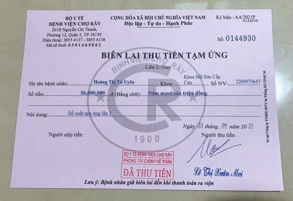 Biên lai giả mạo chuyển cho thân nhân người bệnh