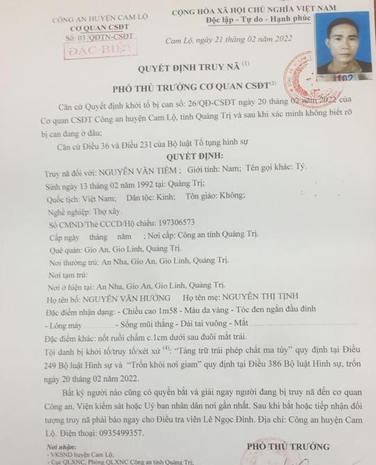 Lệnh truy nã Nguyễn Văn Tiềm Lệnh truy nã Nguyễn Văn Tiềm
