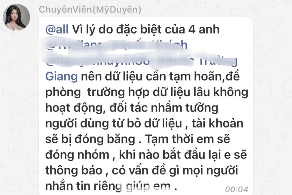 Khi biết không thể moi thêm tiền, đối tượng lừa đảo đóng nhóm, cắt liên lạc. Khi biết không thể moi thêm tiền, đối tượng lừa đảo đóng nhóm, cắt liên lạc.