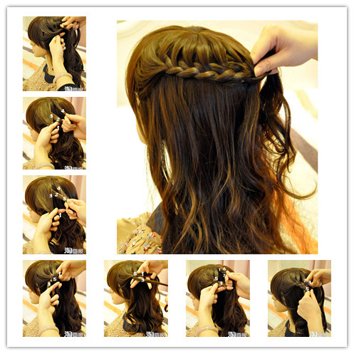 Tết một lọn tóc từ bên này sang bên kia.... Dùng dây chun buộc chặt lọn tóc tết lại. Lấy một lọn tóc nhỏ quấn bên ngoài để che dây chun đi. Thêm kẹp tóc vào là bạn đã trông giống một nàng công chúa đáng yêu rồi đấy.