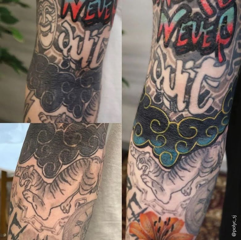 Dưới hình xăm đám mây là một hình xăm bị hỏng. Dưới hình xăm đám mây là một hình xăm bị hỏng.