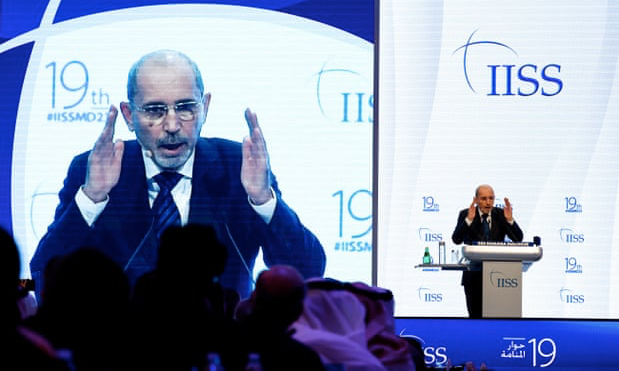 Ngoại trưởng Jordan Ayman Safadi phát biểu tại hội nghị. (Ảnh: Reuters)