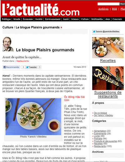 Bài món ăn hè phố của Villedieu trên L