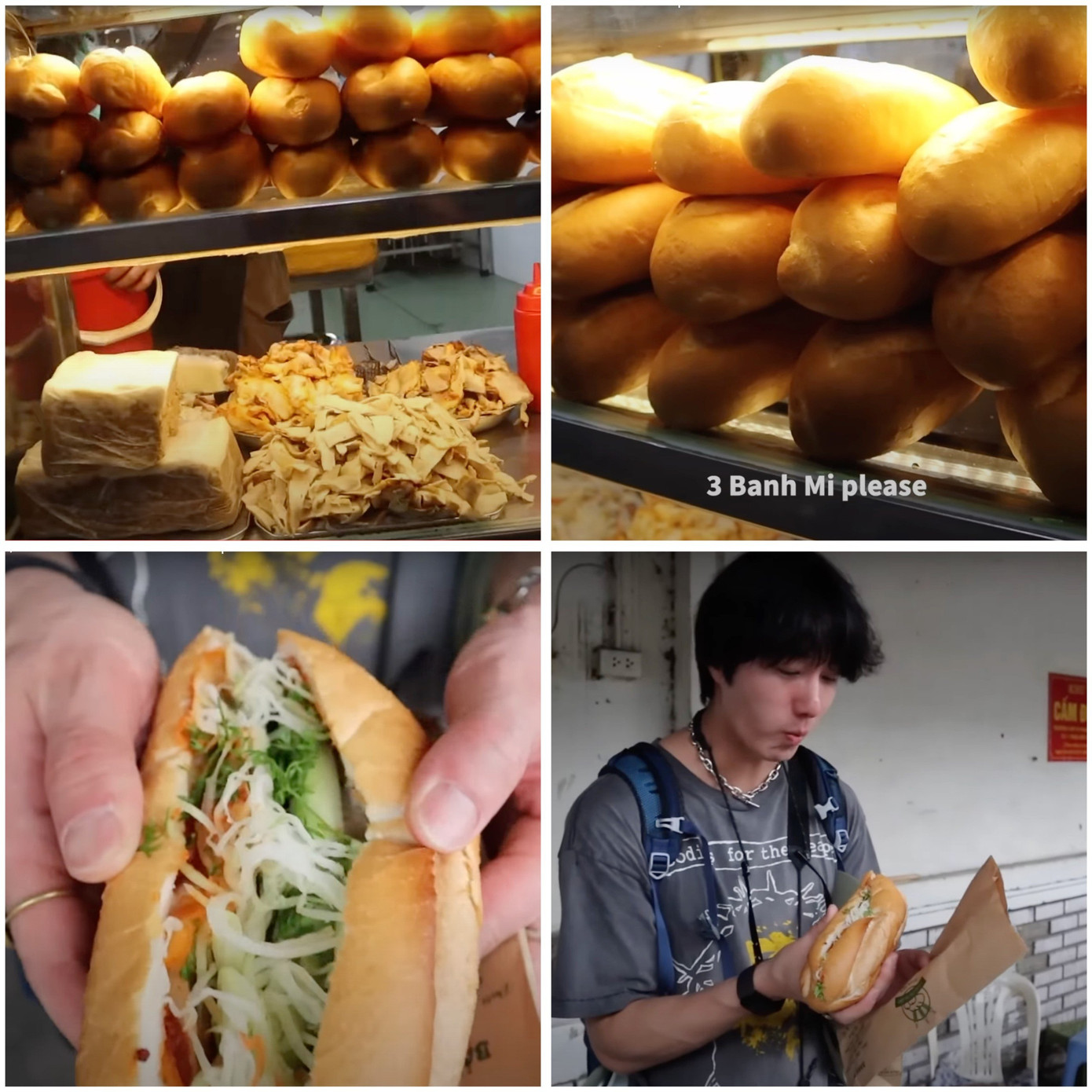 Trước khi lên xe khách đến Sa Pa, nam tài tử không quên thưởng thức bánh mì Hà Nội. Ảnh: 1DAY 1LWOO JUNGILWWOO.