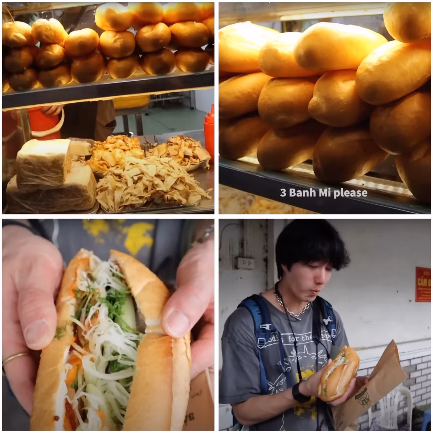 Trước khi lên xe khách đến Sa Pa, nam tài tử không quên thưởng thức bánh mì Hà Nội. Ảnh: 1DAY 1LWOO JUNGILWWOO.