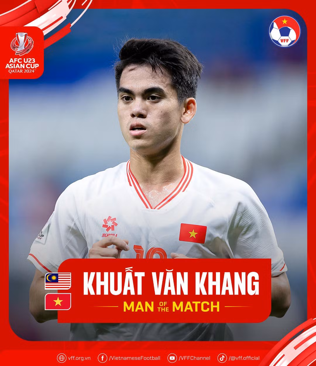 Văn Khang được bầu là cầu thủ hay nhất trận đấu U23 Việt Nam vs U23 Malaysia Văn Khang được bầu là cầu thủ hay nhất trận đấu U23 Việt Nam vs U23 Malaysia