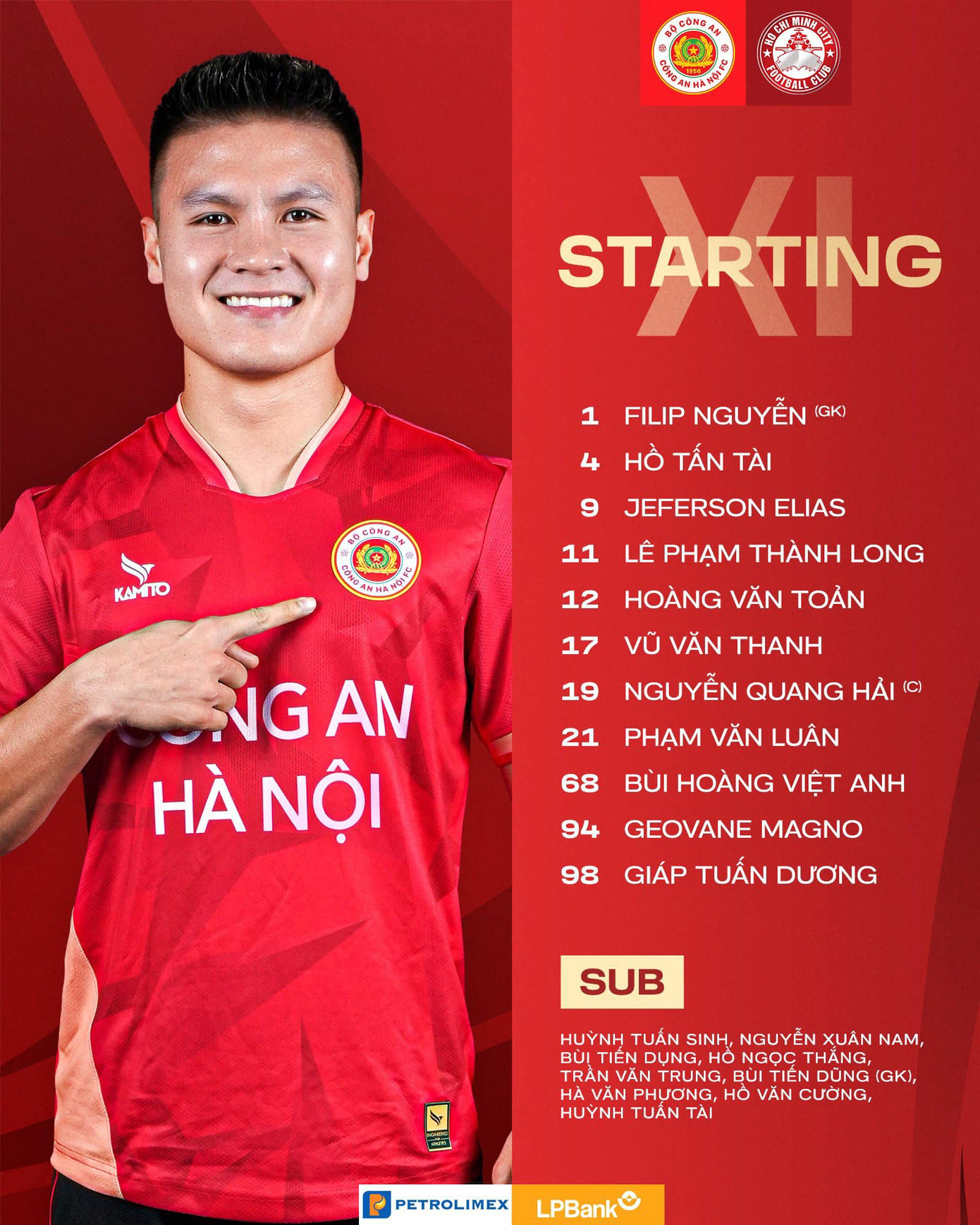Đội hình xuất phát của CAHN trong trận ra mắt Kiatisuk tại V-League Đội hình xuất phát của CAHN trong trận ra mắt Kiatisuk tại V-League