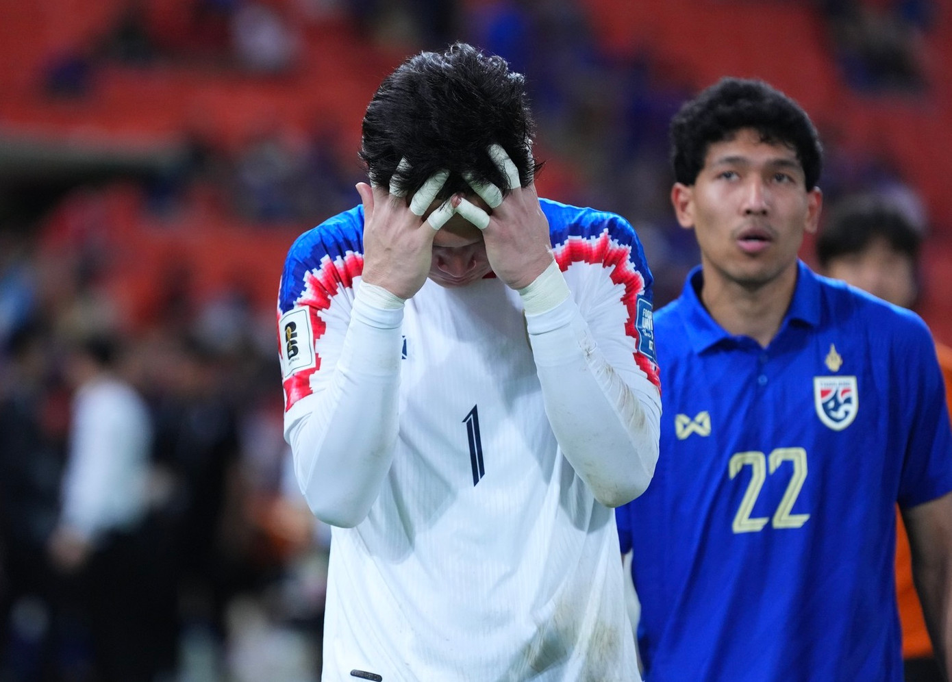 Cầu thủ Thái Lan thất vọng sau trận thắng Singapore. Ảnh: FAT Cầu thủ Thái Lan thất vọng sau trận thắng Singapore. Ảnh: FAT