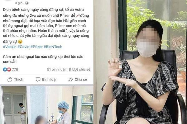 "Hoa khôi" đăng ảnh khoe tiêm vắc xin không cần đăng ký trên mạng xã hội.