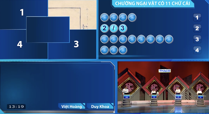 Duy Khoa, Việt Hoàng nhanh chóng nhấn chuông trả lời ẩn số chướng ngại vật.