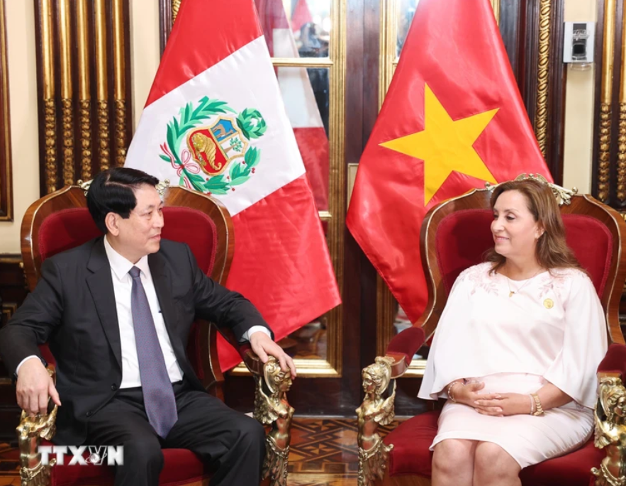 Chủ tịch nước Lương Cường và Tổng thống Peru Dina Ercilia Boluarte Zegarr. (Ảnh: Lâm Khánh/TTXVN) Chủ tịch nước Lương Cường và Tổng thống Peru Dina Ercilia Boluarte Zegarr. (Ảnh: Lâm Khánh/TTXVN)