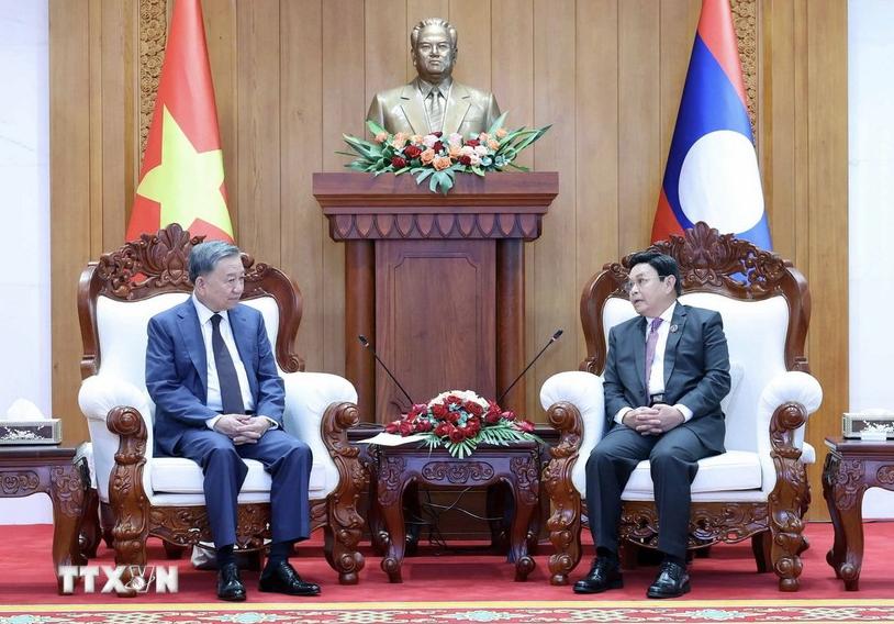 Chủ tịch nước Tô Lâm hội kiến Chủ tịch Quốc hội Lào Saysomphone Phomvihane, ngày 11/7. (Ảnh: TTXVN) Chủ tịch nước Tô Lâm hội kiến Chủ tịch Quốc hội Lào Saysomphone Phomvihane, ngày 11/7. (Ảnh: TTXVN)
