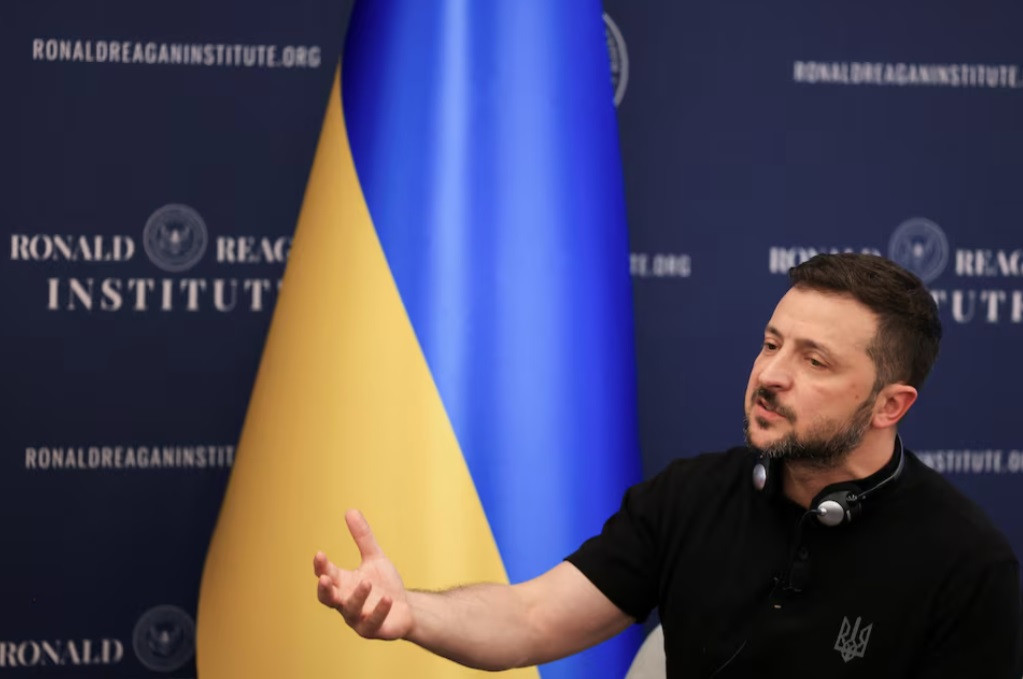 Tổng thống Ukraine Volodymir Zelensky phát biểu tại Viện Ronald Reagan, ngày 9/7. (Ảnh: Reuters)