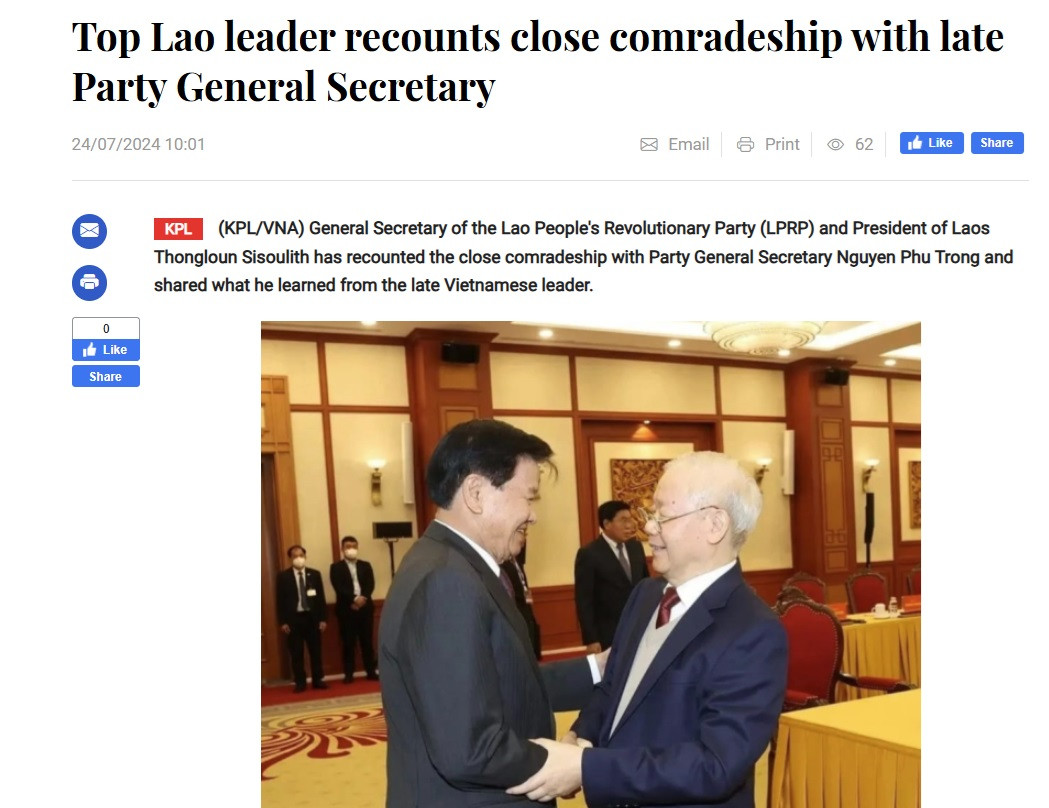 Bài viết của Tổng Bí thư, Chủ tịch nước Lào Thongloun Sisoulith đăng trên Thông tấn xã Lào KLP Bài viết của Tổng Bí thư, Chủ tịch nước Lào Thongloun Sisoulith đăng trên Thông tấn xã Lào KLP