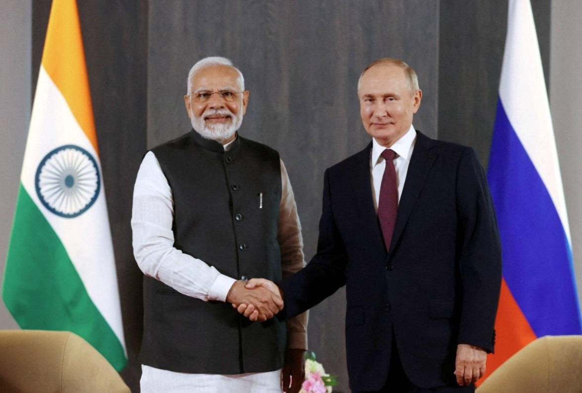 Tổng thống Nga Vladimir Putin và Thủ tướng Ấn Độ Narendra Modi trong cuộc gặp năm 2022. (Ảnh: Reuters) Tổng thống Nga Vladimir Putin và Thủ tướng Ấn Độ Narendra Modi trong cuộc gặp năm 2022. (Ảnh: Reuters)
