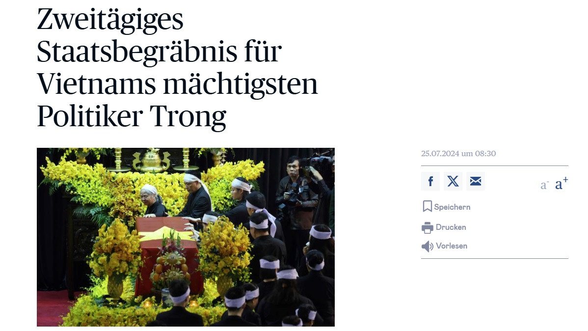 Bài viết về Quốc tang Tổng Bí thư Nguyễn Phú Trọng trên báo Đức