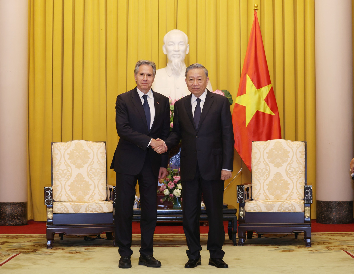 Chủ tịch nước Tô Lâm tiếp Ngoại trưởng Mỹ Antony Blinken. (Ảnh: Nhật Minh)