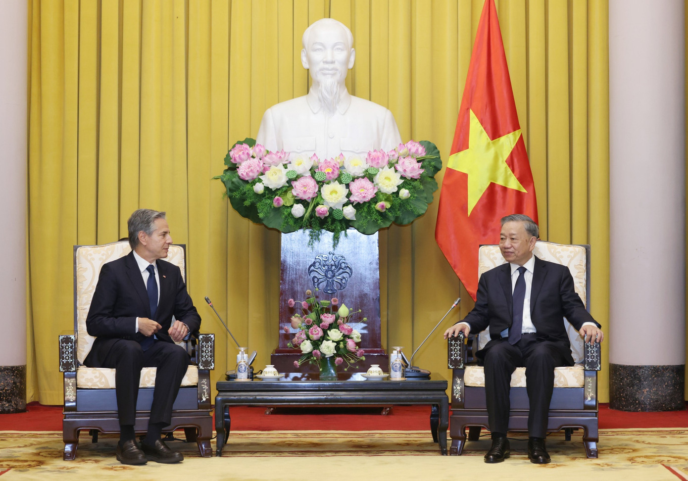 Chủ tịch nước Tô Lâm tiếp Ngoại trưởng Mỹ Antony Blinken, tối 27/7. (Ảnh: Nhật Minh)