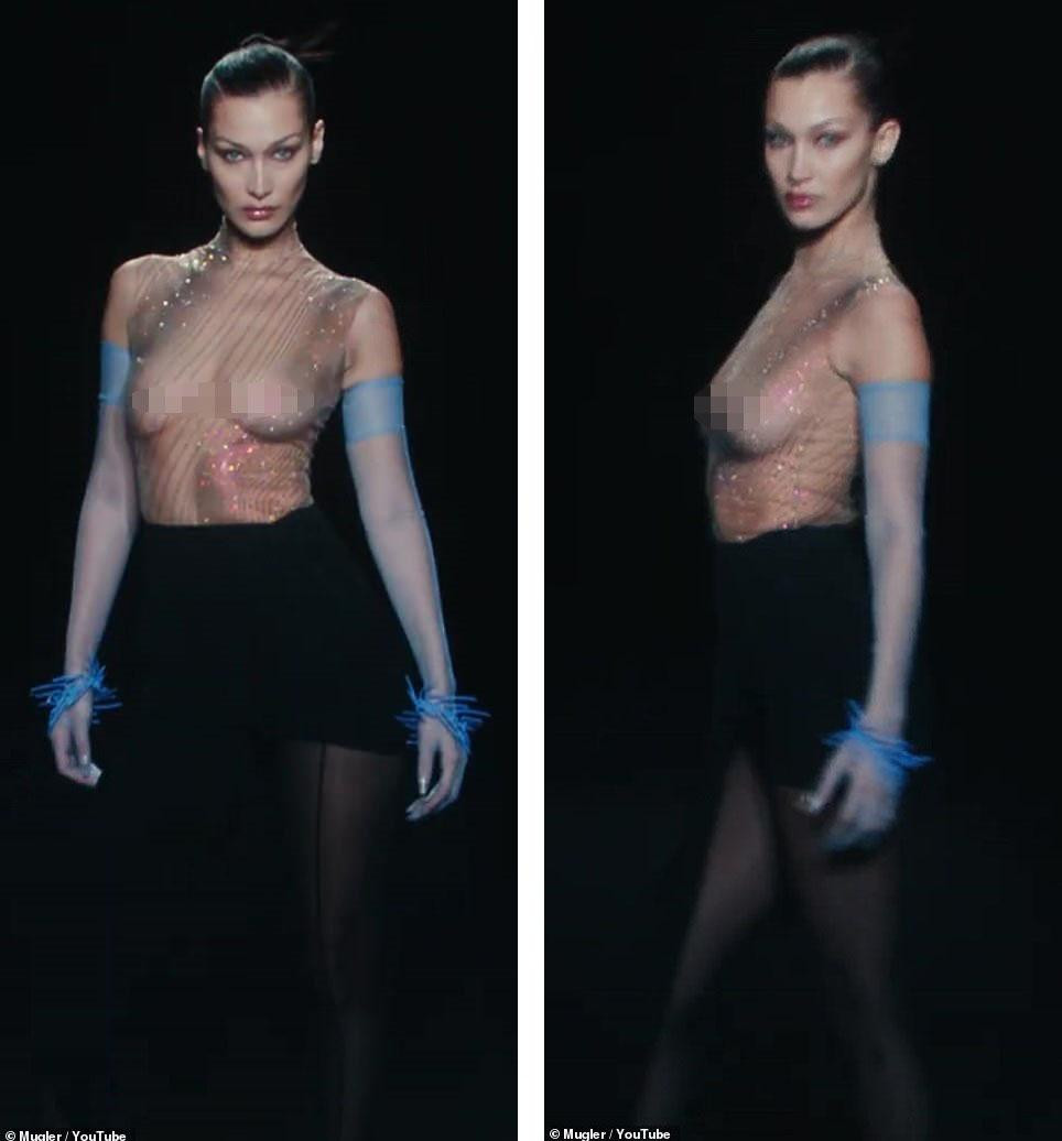 Bella Hadid mặc áo không tay lấp lánh xuyên thấu táo bạo, phơi bày toàn bộ nửa thân trên trước ống kính.
