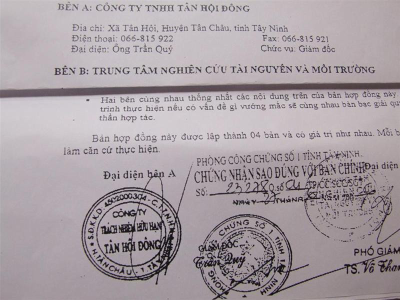 Ông Trần Quý vừa là Giám đốc Trung Việt đồng thời là Giám đốc Cty TNHH Tân Hội Đông