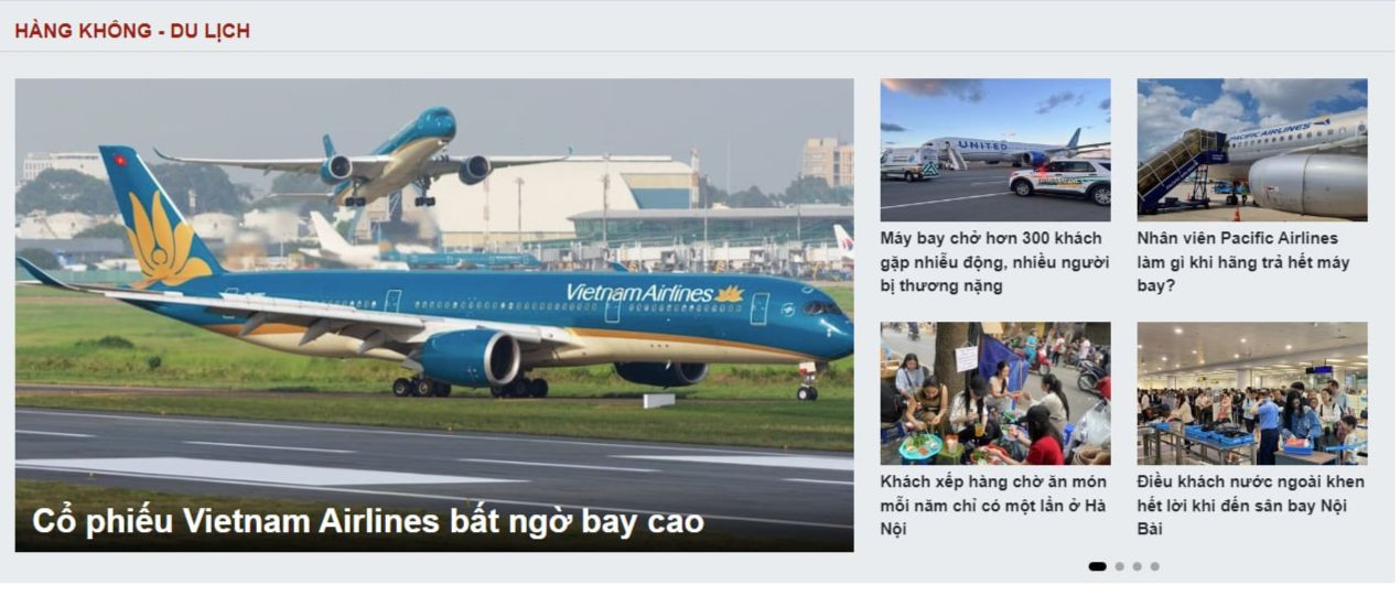 Giao diện chuyên mục Hàng không - Du lịch trên Báo điện tử Tiền Phong.