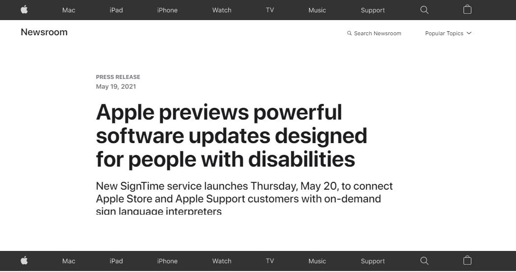 Hình ảnh bài thông báo trước đó của nhà “Táo” được đăng tải trên trang web. (Ảnh: Apple)