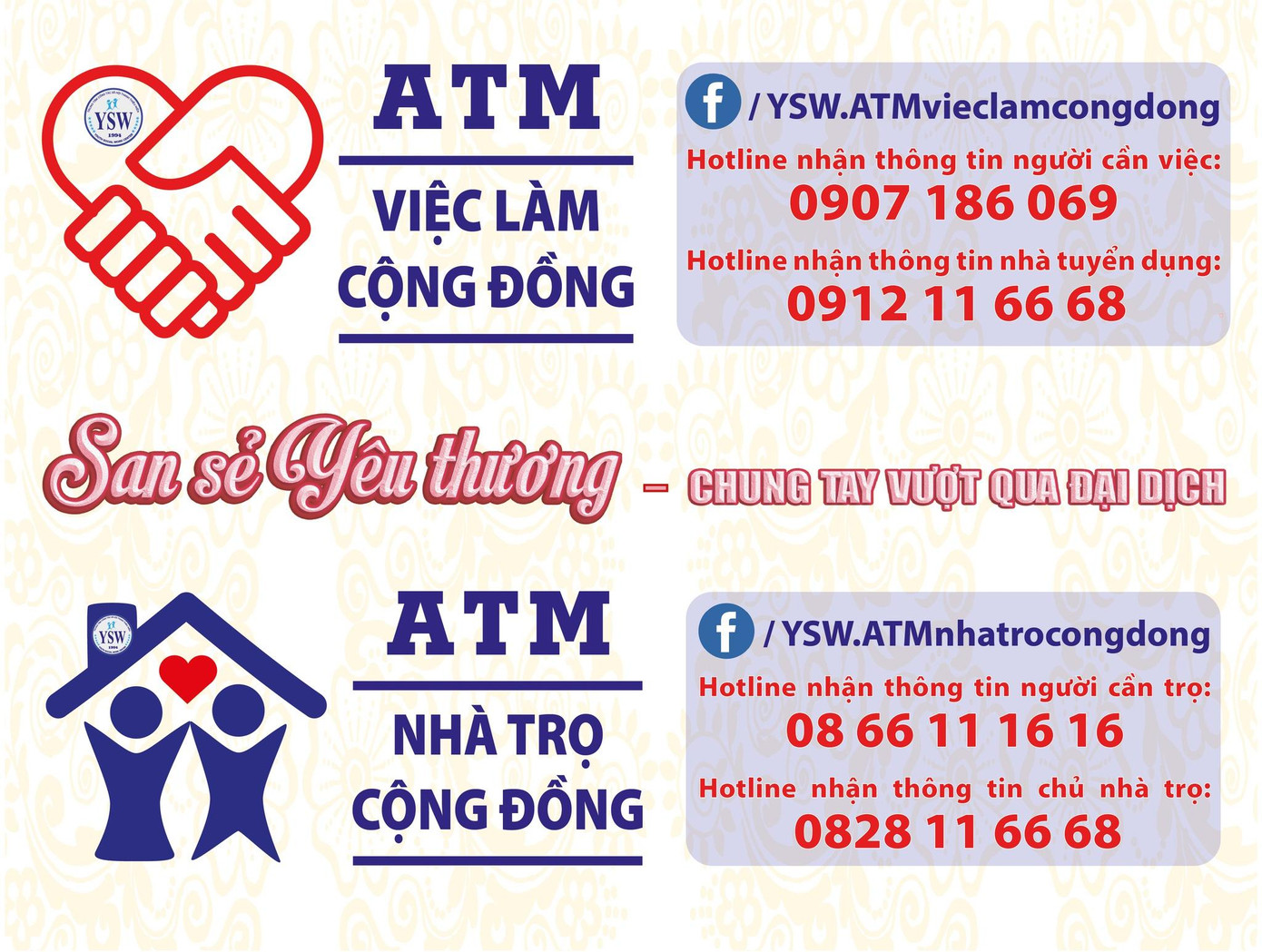 Thông tin liên hệ chương trình &quot;ATM việc làm cộng đồng&quot; và &quot;ATM nhà trọ cộng đồng&quot;. Ảnh: NVCC