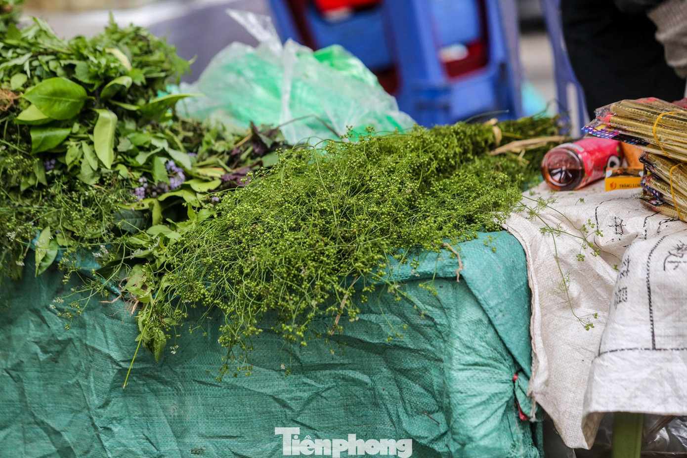 Giỏ mùi già xanh ngắt không thể thiếu trong những ngày cuối năm tại các phiên chợ, phố phường Thủ đô.