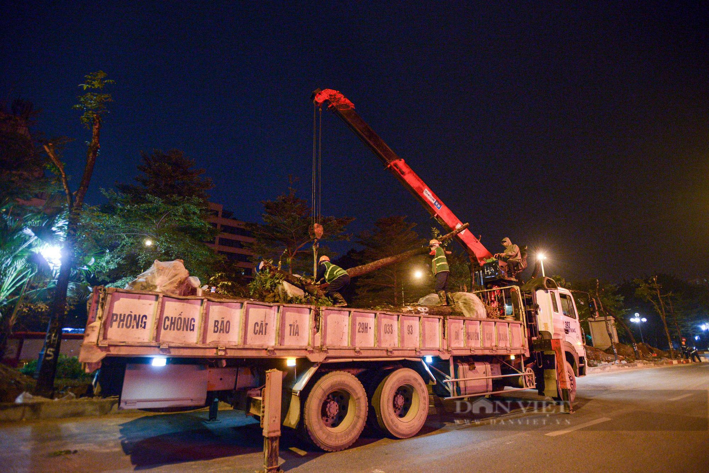 Theo ghi nhận của PV Dân Việt vào đêm ngày 9/1, dù thời tiết khá lạnh, kèm theo mưa phùn nhưng công nhân vẫn gấp rút thực hiện việc đánh chuyển cây xanh tại dải phân cách trên đường Hoàng Quốc Việt (quận Cầu Giấy, Hà Nội). Theo ghi nhận của PV Dân Việt vào đêm ngày 9/1, dù thời tiết khá lạnh, kèm theo mưa phùn nhưng công nhân vẫn gấp rút thực hiện việc đánh chuyển cây xanh tại dải phân cách trên đường Hoàng Quốc Việt (quận Cầu Giấy, Hà Nội).